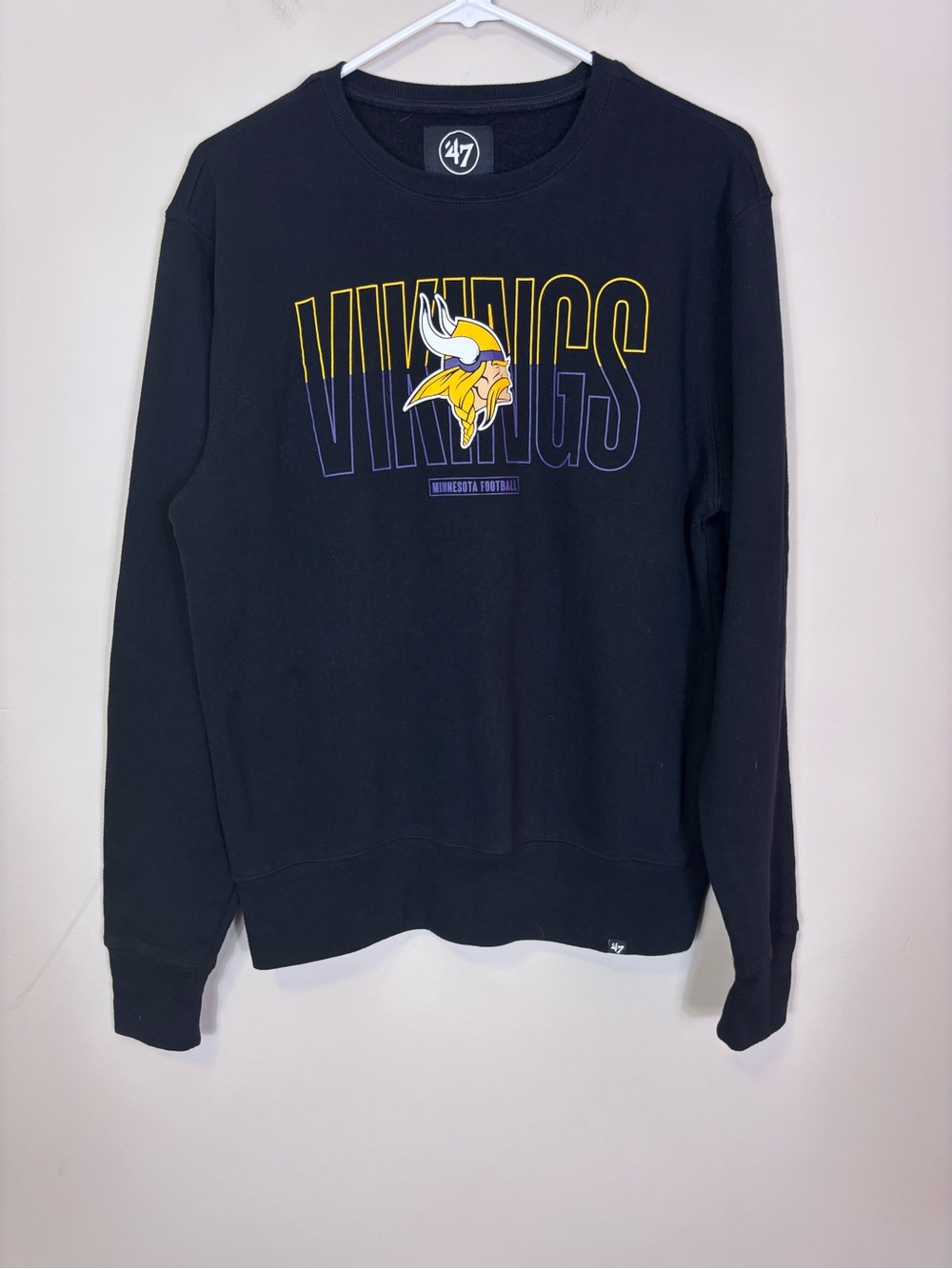 '47 Minnesota Vikings Black Crewneck with Purple & Gold Logo Unisex Medium